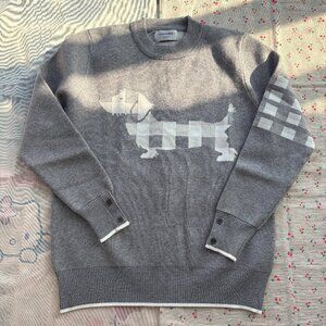 Thom Browne Grey Puppy Crew Neck Sweater